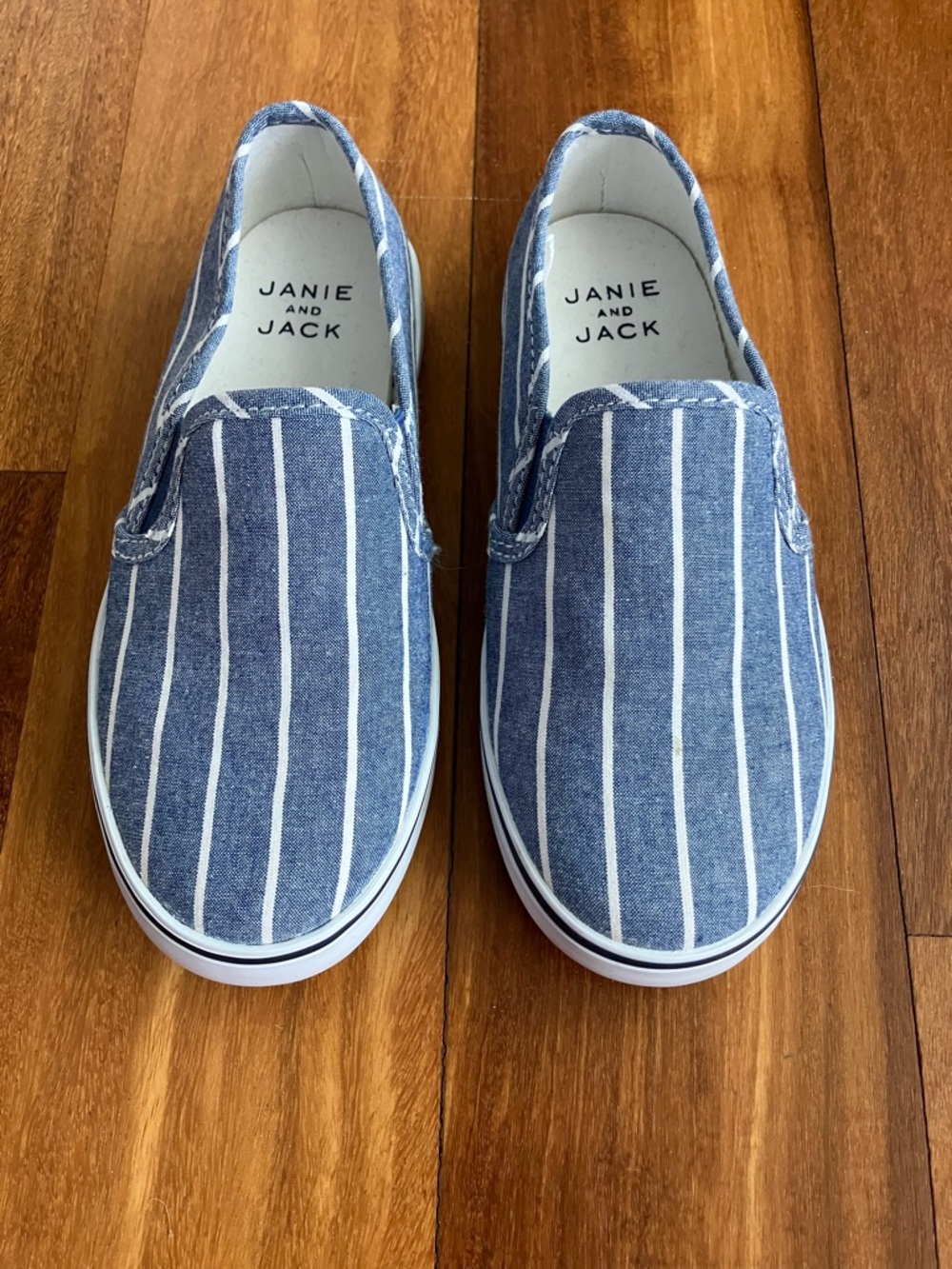 Janie and Jack Blue and White Striped Slip-On Sneakers